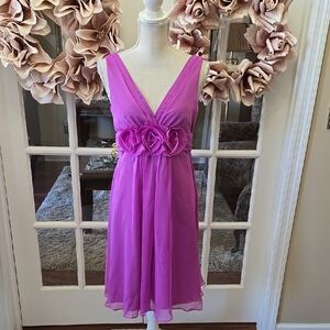 Liliana Vibrant Pink Sleeveless Dress Floral Detail Empire Waist Vneck Sz 6 EUC